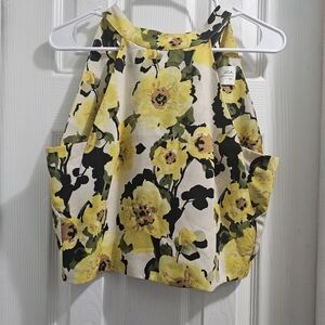 J.O.A. Yellow and Black Floral Halter Top